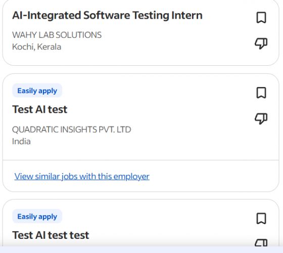 AI Testing & Automation internship jobs in Thrissur