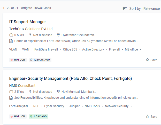 Fortinet Firewall internship jobs in Kozhikode