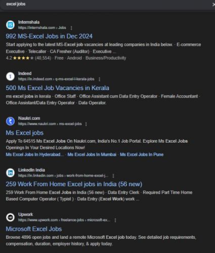 Microsoft Excel internship jobs in Kozhikode